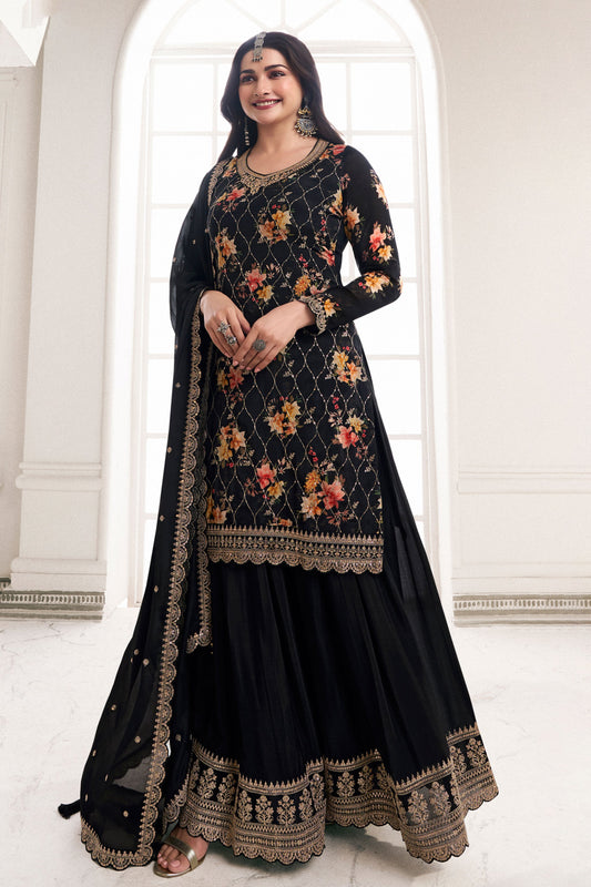 Black Embroiderd Chinon Palazzo Suit-ZBSS100020_1