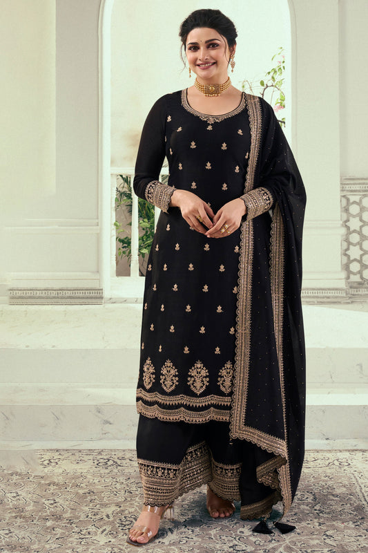 Black Embroidered Georgette Palazzo Suit-ZBSS100012_1