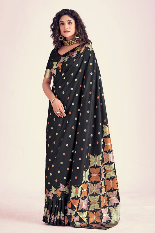 Black Woven Banarasi Silk Saree-ZB131262_1