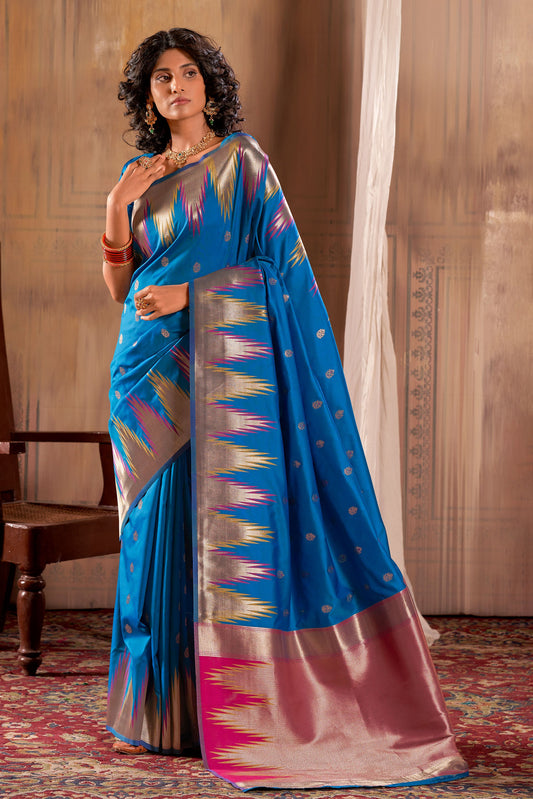 Blue Banarasi Silk Saree-ZB130797_1