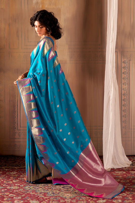 Blue Banarasi Silk Saree-ZB130803_1