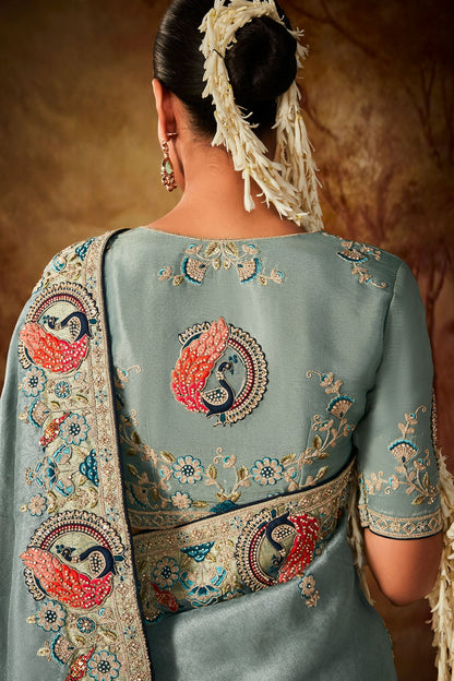 Blue Embroidered Silk Saree-ZB130701_3