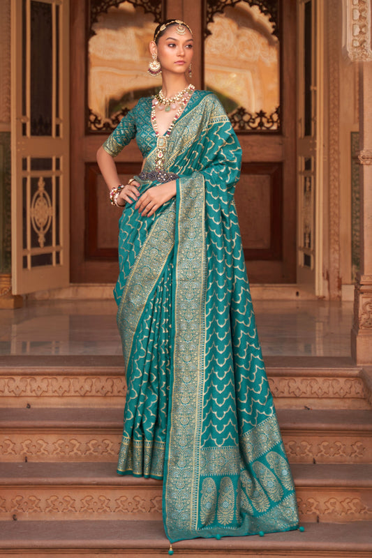 Blue Green Banarasi Silk Saree-ZB130830_1