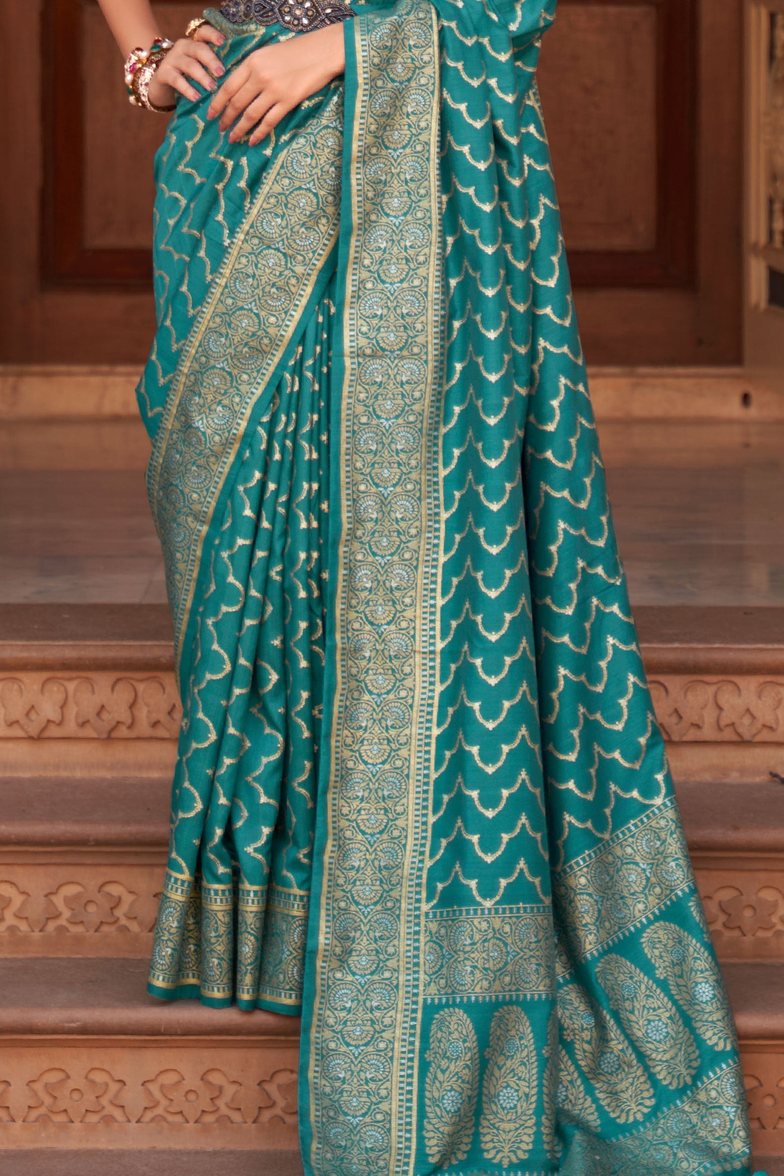 Blue Green Banarasi Silk Saree-ZB130830_3