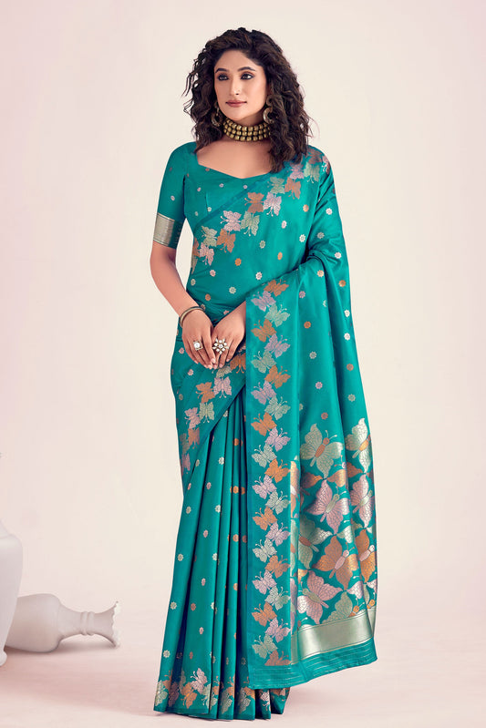 Blue Woven Banarasi Silk Saree-ZB131259_1