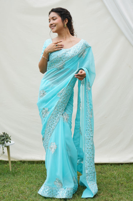 Blue Embroidered Georgette Saree-ZB131142_1