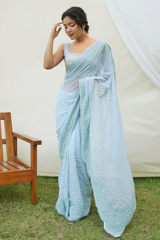 Blue Embroidered Georgette Saree-ZB131151_1