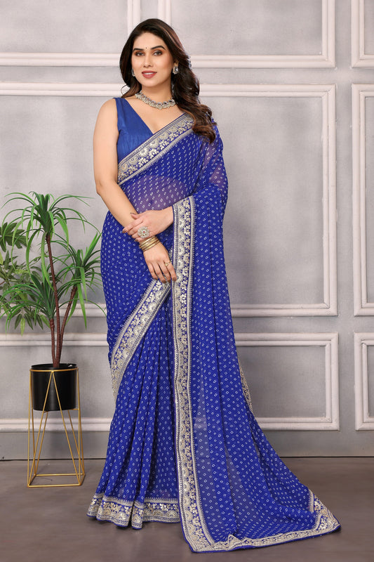 Blue Embroidered Georgette Saree-ZB131291_1