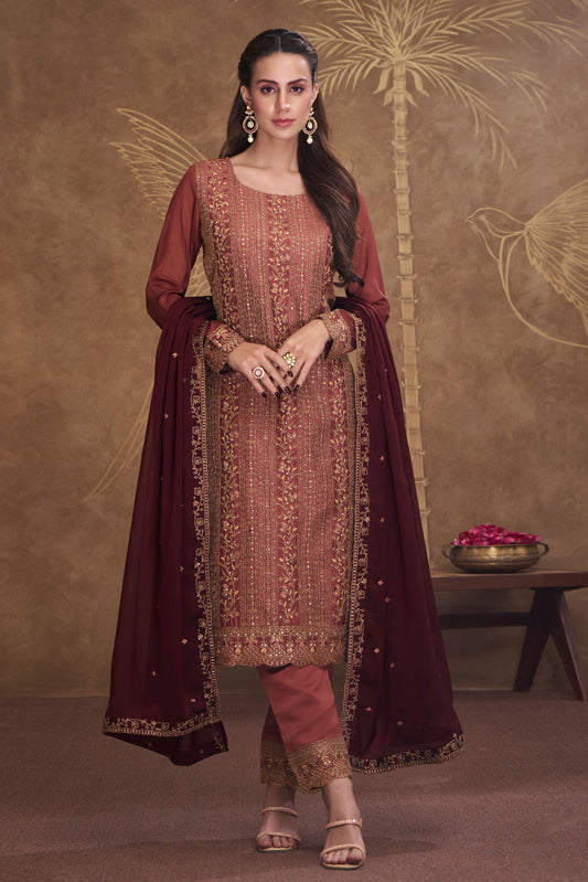 Brown Embroidered Silk Salwar Suit-ZBSS100042_1