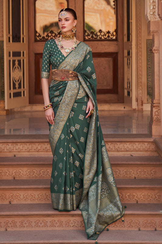 Green Banarasi Silk Saree-ZB130833_1