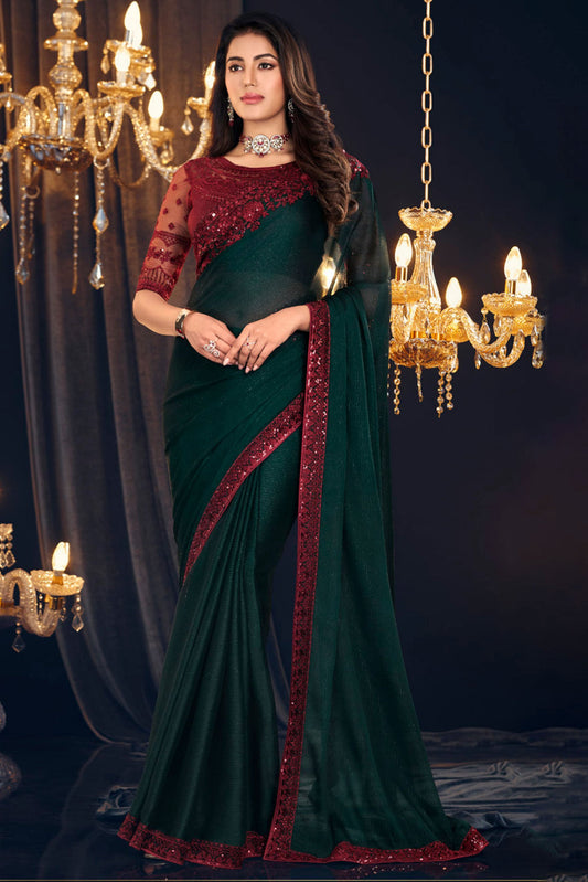 Green Shimmer Georgette Saree-ZB131293_1