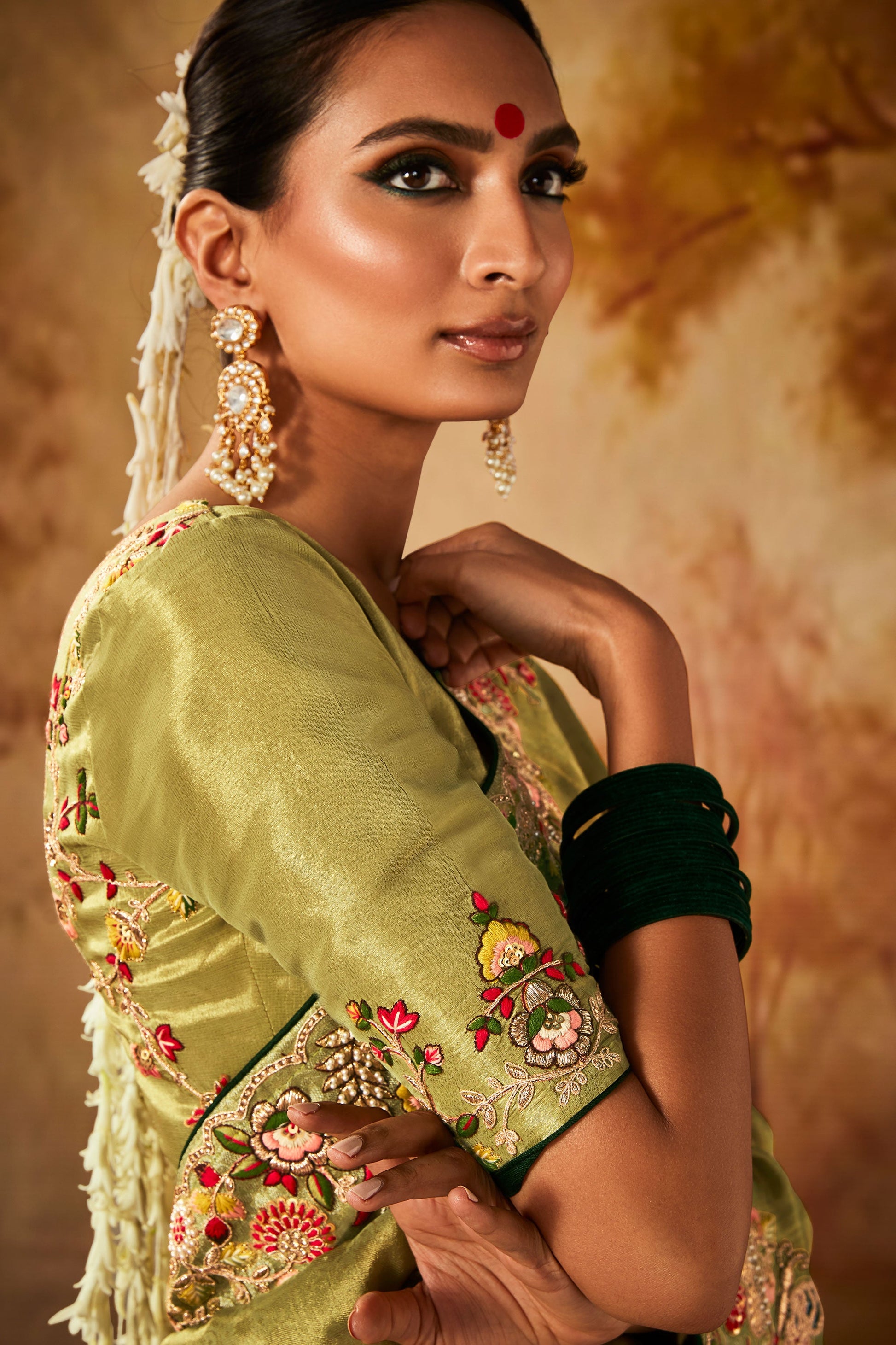 Green Embroidered Silk Saree-ZB130702_2