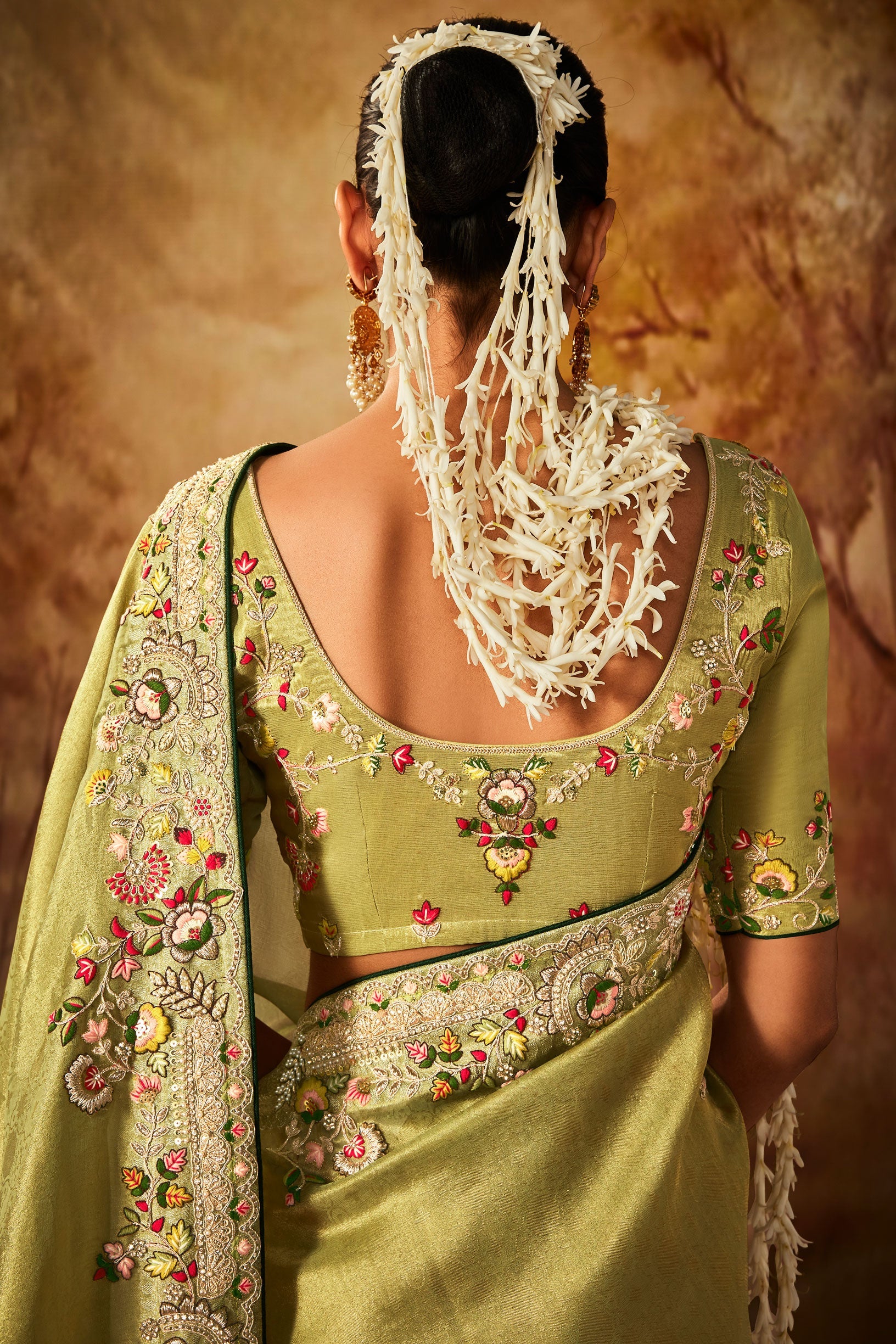 Green Embroidered Silk Saree-ZB130702_3