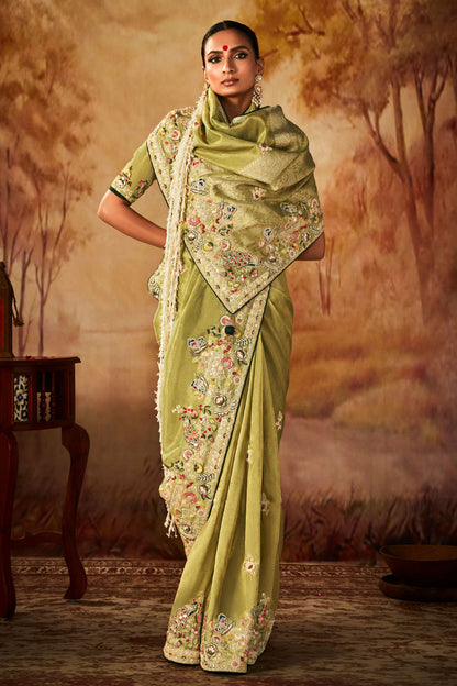 Green Embroidered Silk Saree-ZB130702_4