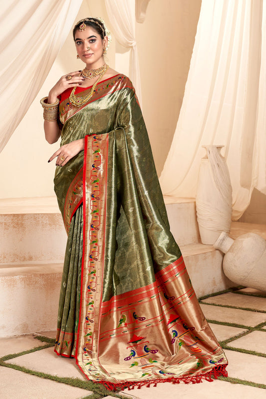Green Paithani Tissue Silk Saree-ZB130693_1
