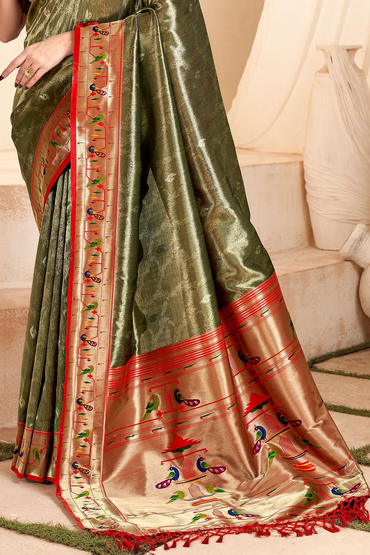 Green Paithani Tissue Silk Saree-ZB130693_3