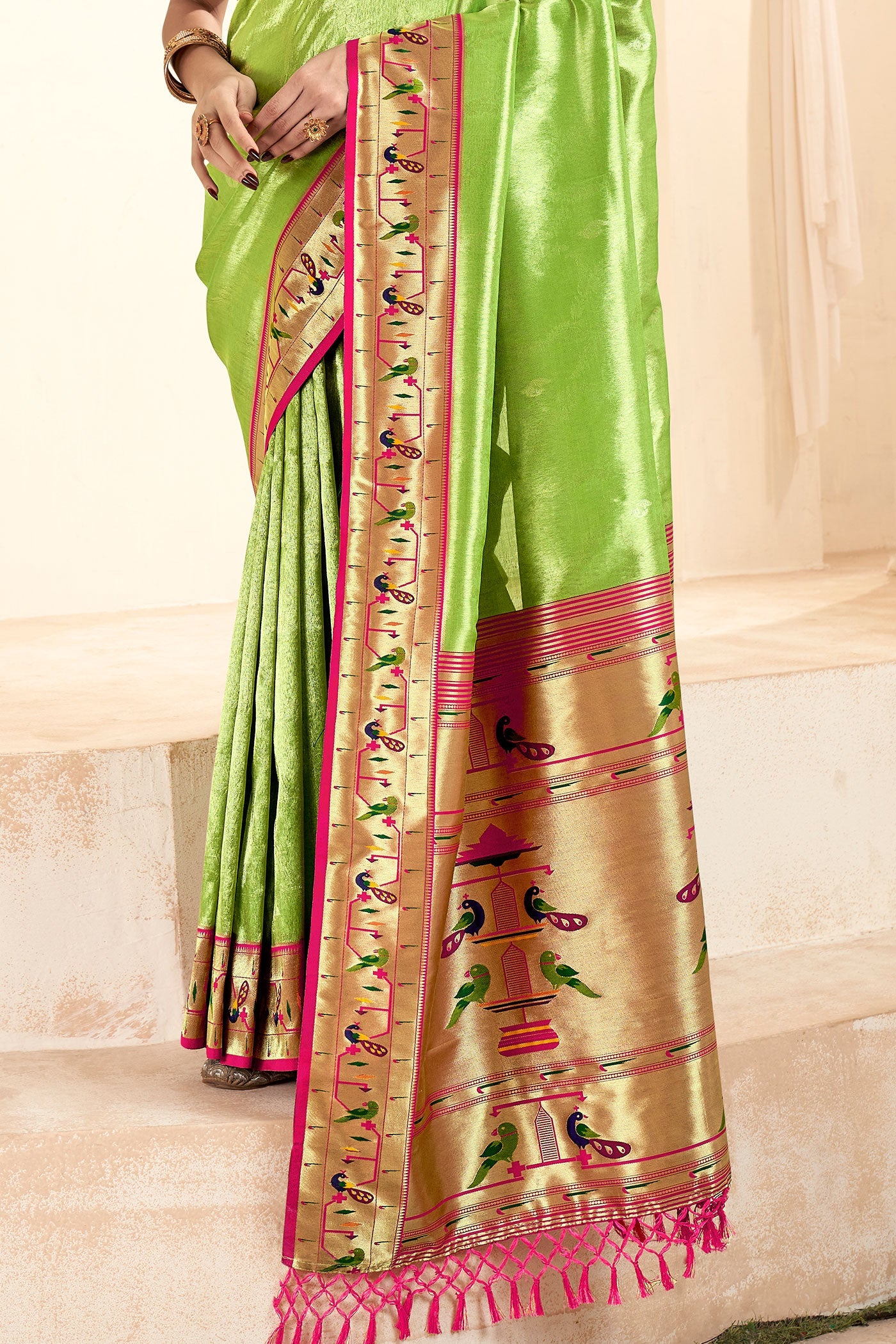 Green Paithani Tissue Silk Saree-ZB130694_3