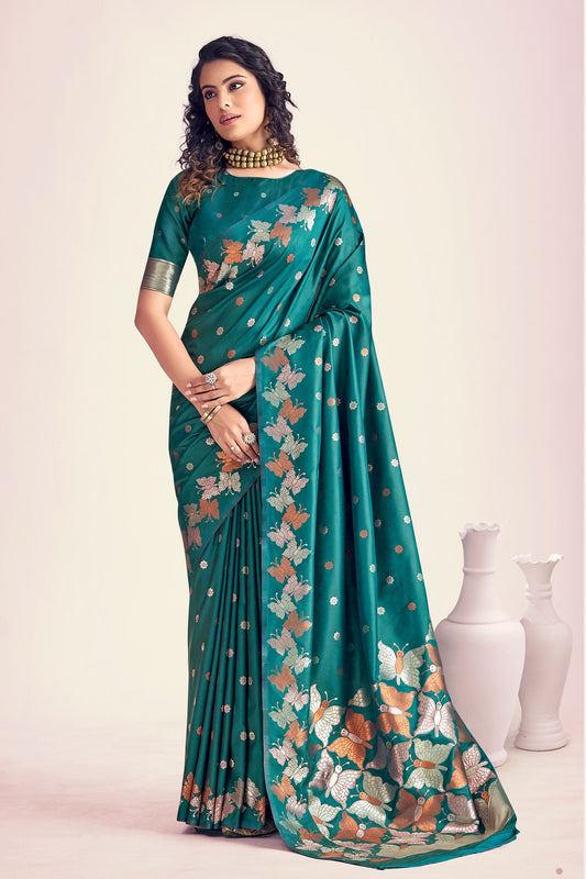 Green Woven Banarasi Silk Saree-ZB131261_1
