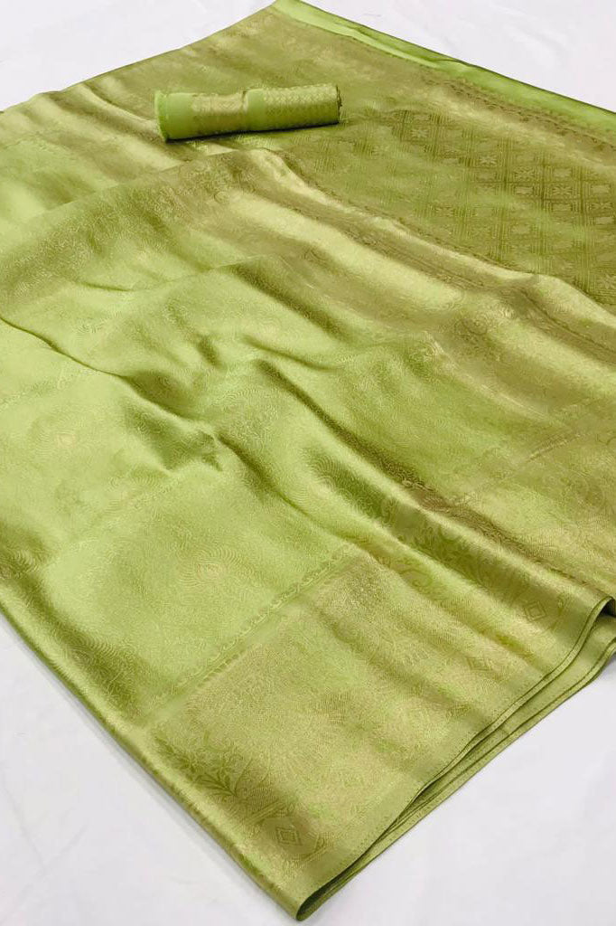 Green Woven Satin Saree-ZB140100_4
