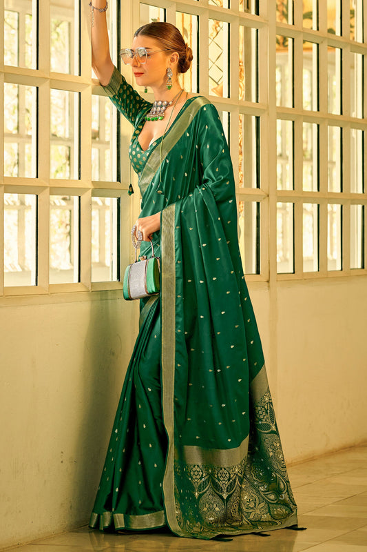 Green Woven Satin Silk Saree-ZB131199_1