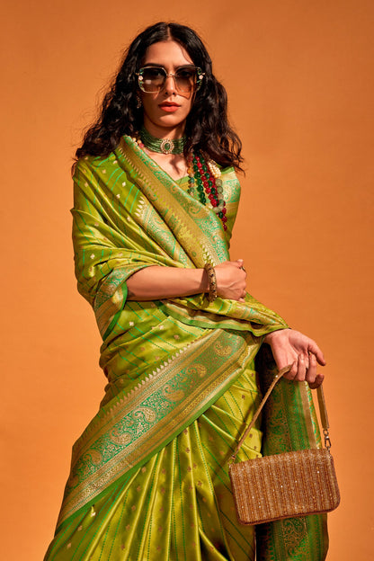 Green Woven Satin Silk Saree-ZB140513_2