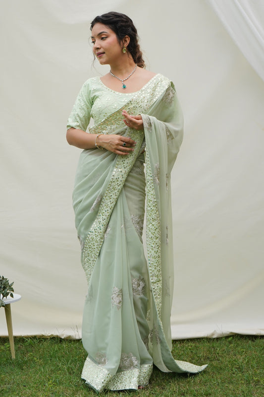 Green Embroidered Georgette Saree-ZB131139_1