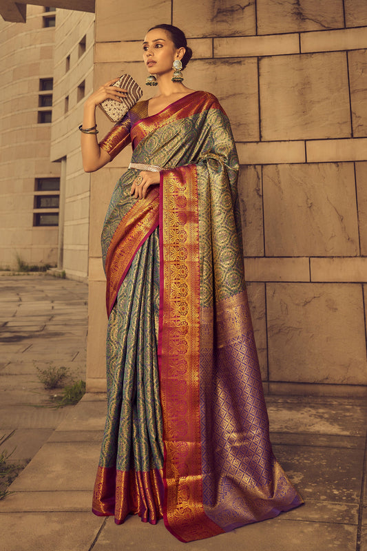 Multicolor Banarasi Silk Saree-ZB130615_1
