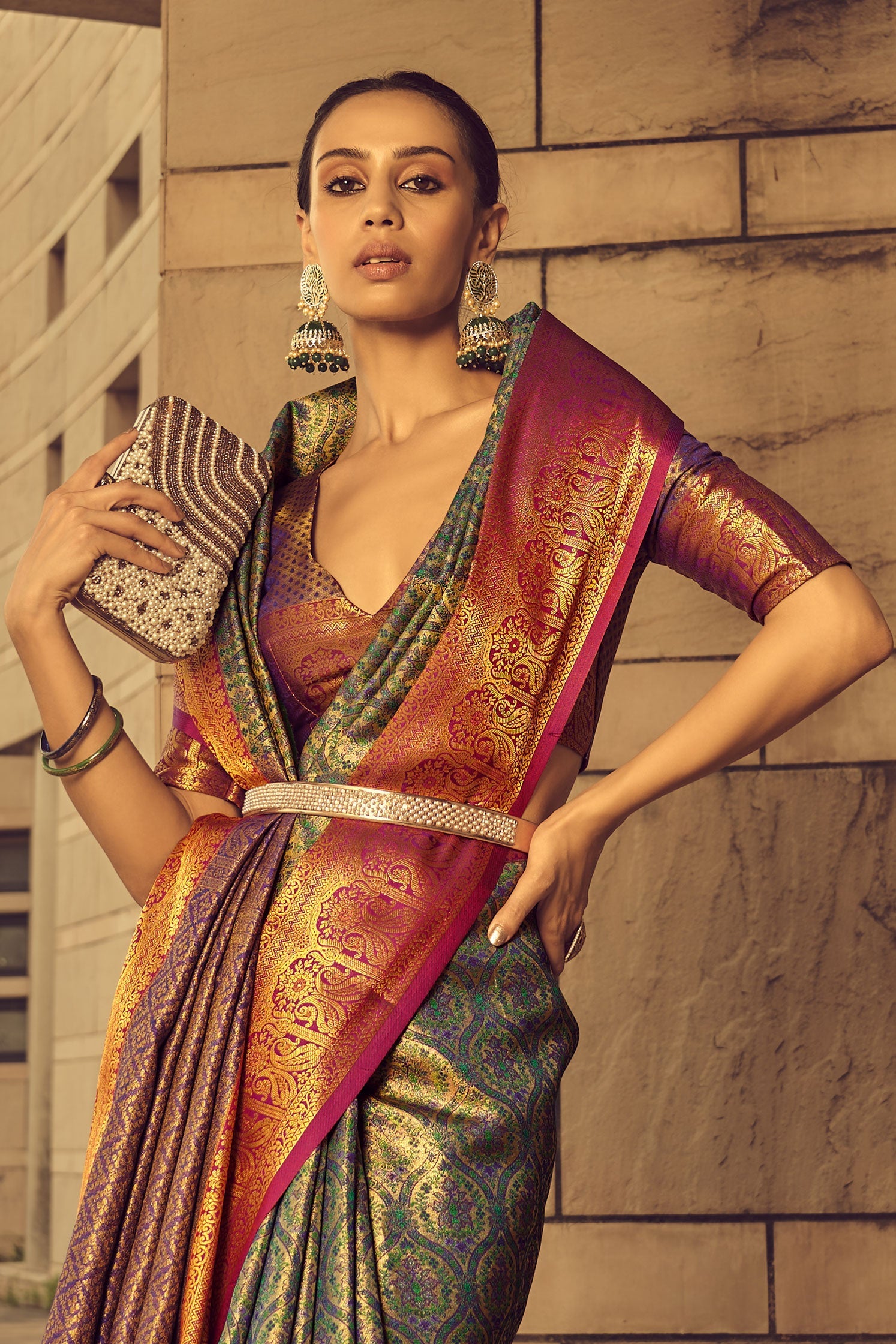 Multicolor Banarasi Silk Saree-ZB130615_2