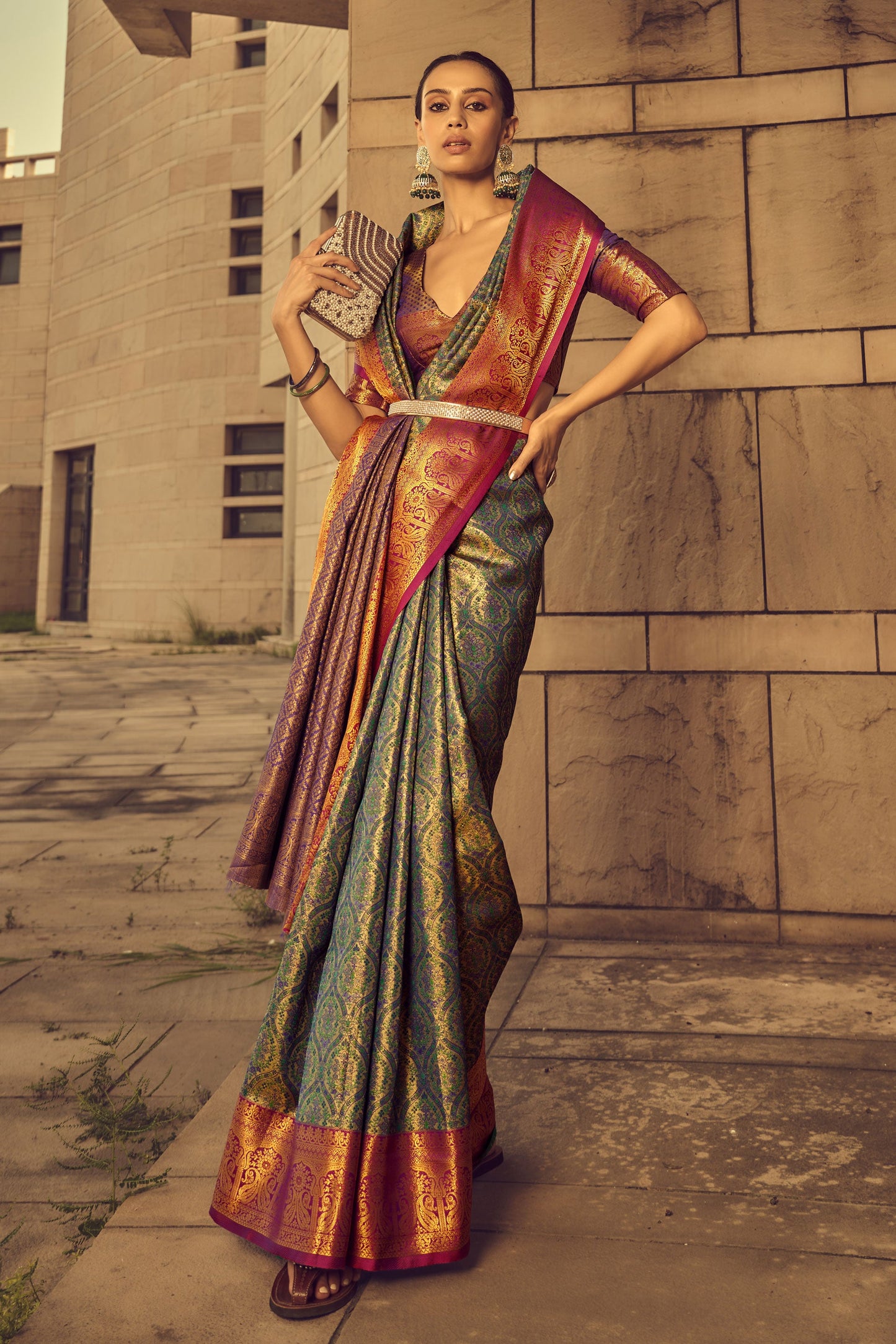 Multicolor Banarasi Silk Saree-ZB130615_3