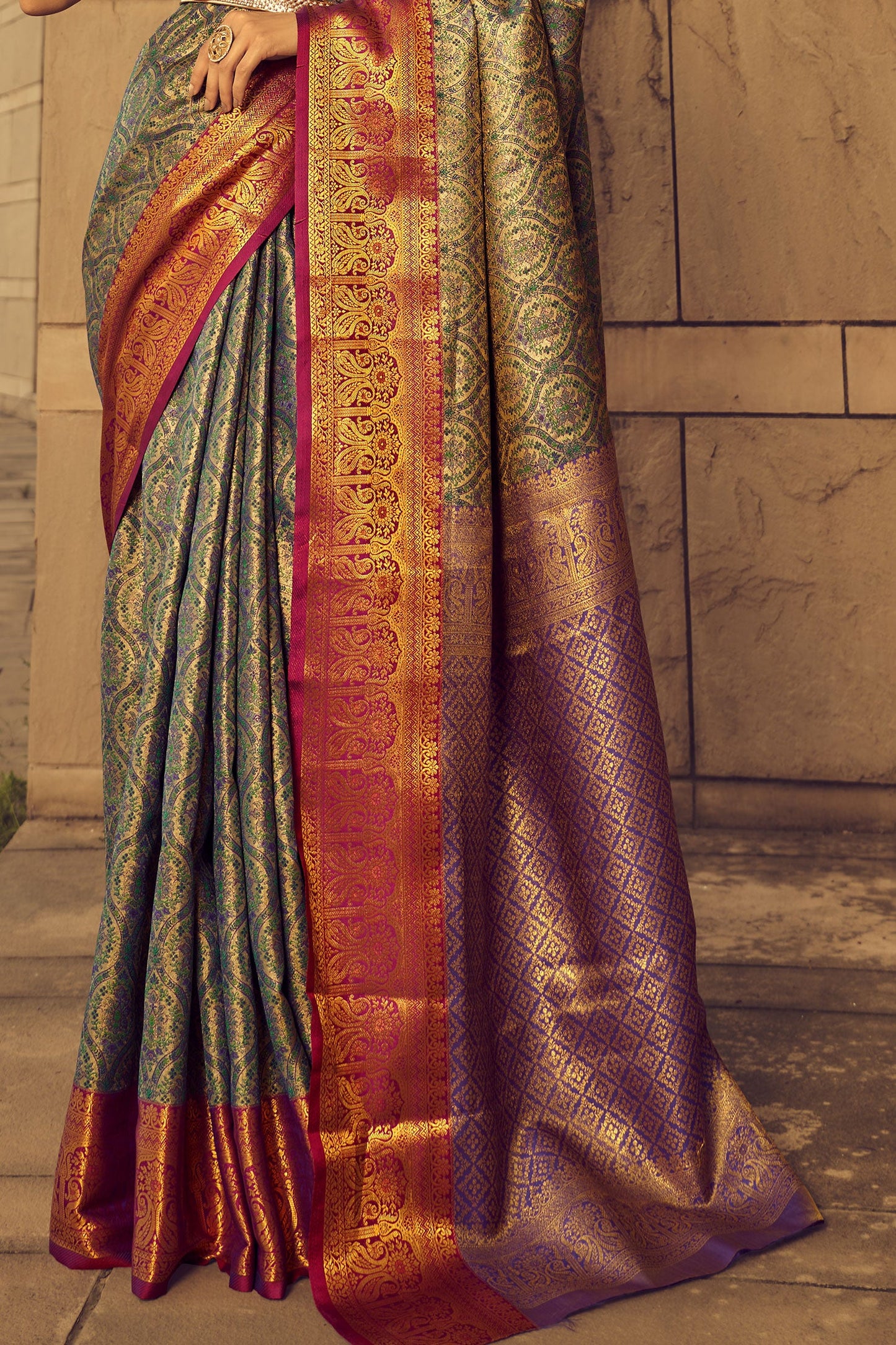 Multicolor Banarasi Silk Saree-ZB130615_4