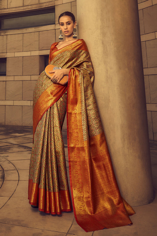 Multicolor Banarasi Silk Saree-ZB130617_1