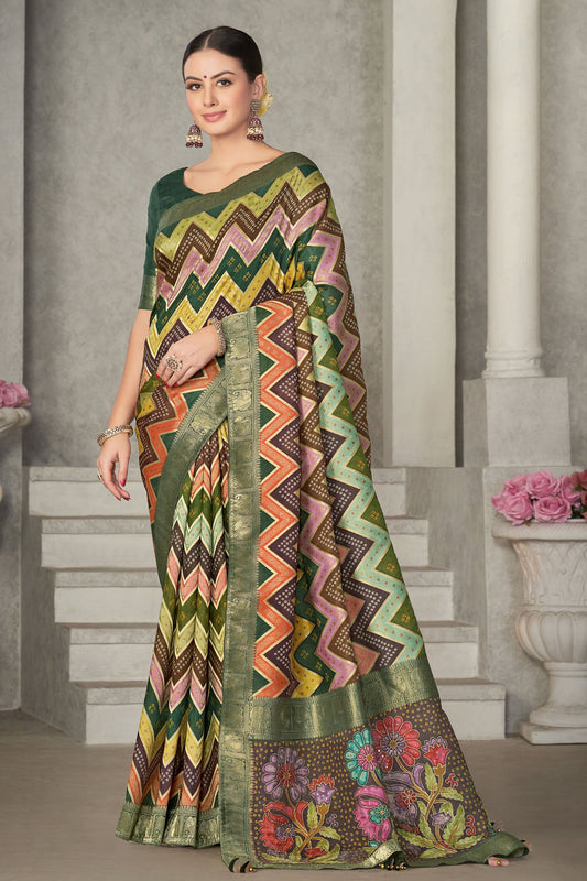 Multicolor Embroidered Tussar Silk Saree-ZB130731_1