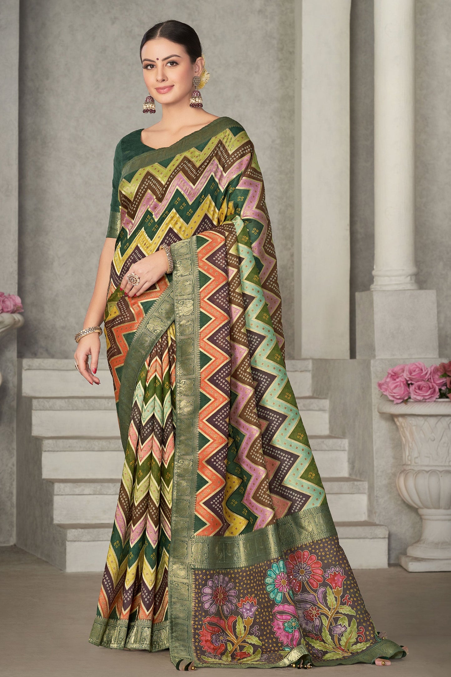 Multicolor Embroidered Tussar Silk Saree-ZB130731_1
