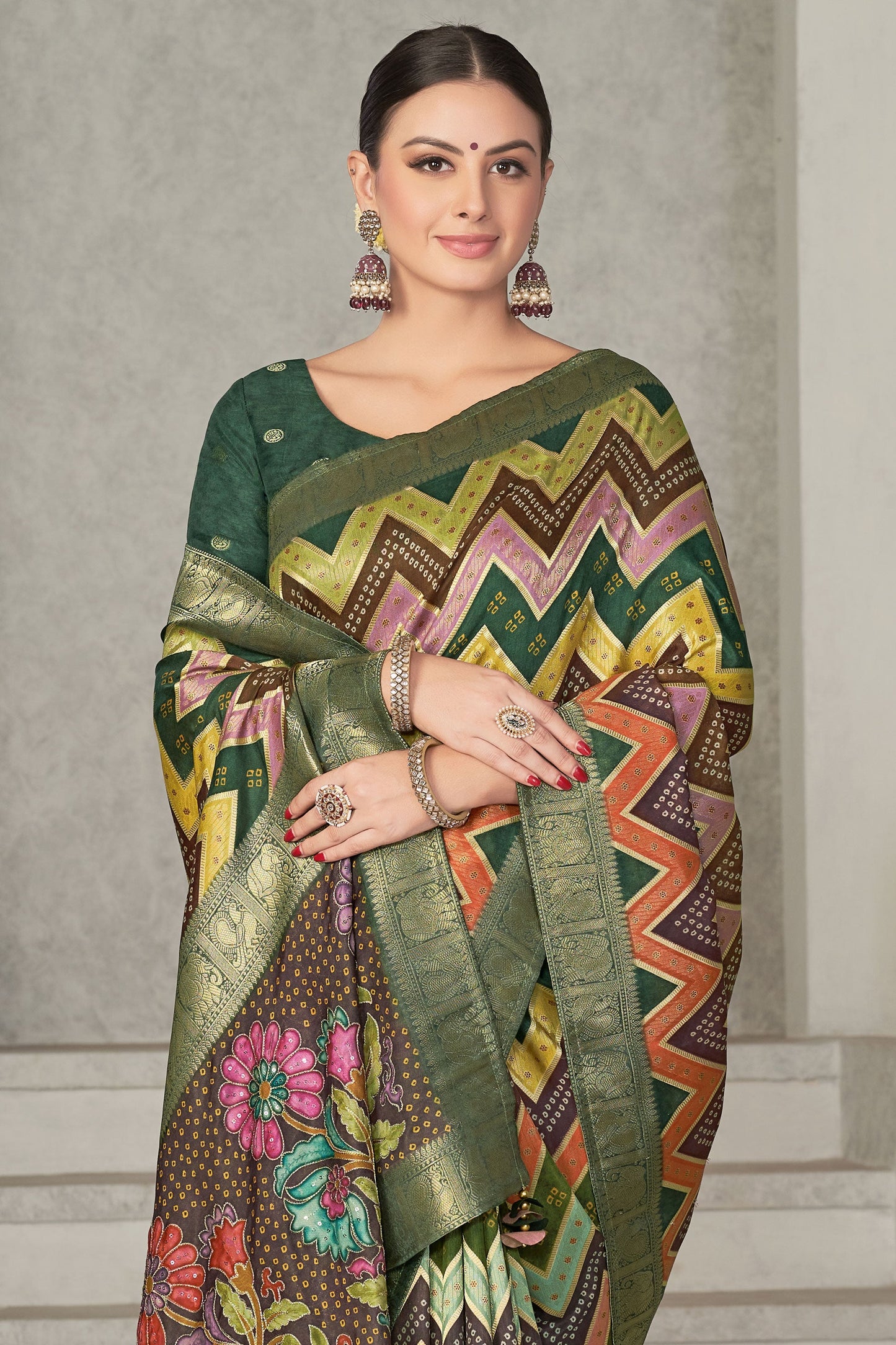 Multicolor Embroidered Tussar Silk Saree-ZB130731_2