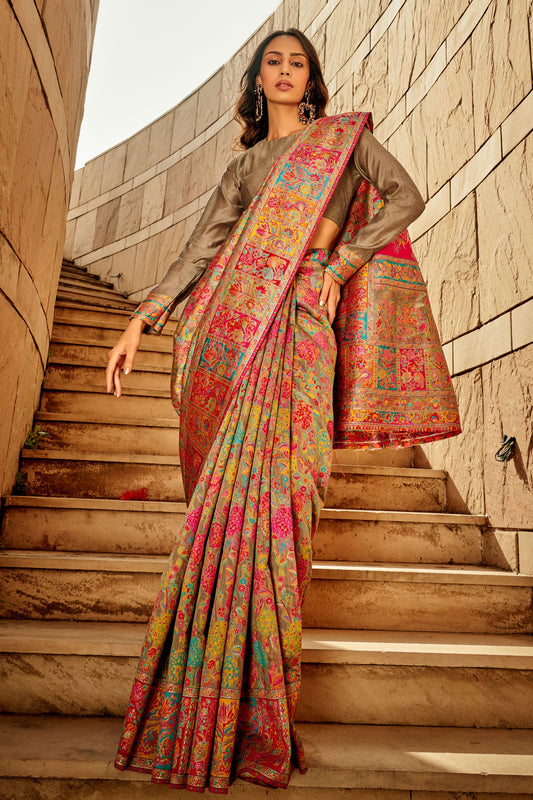 Multicolor Woven Jamewar Kashmiri Silk Saree-ZB130895_1
