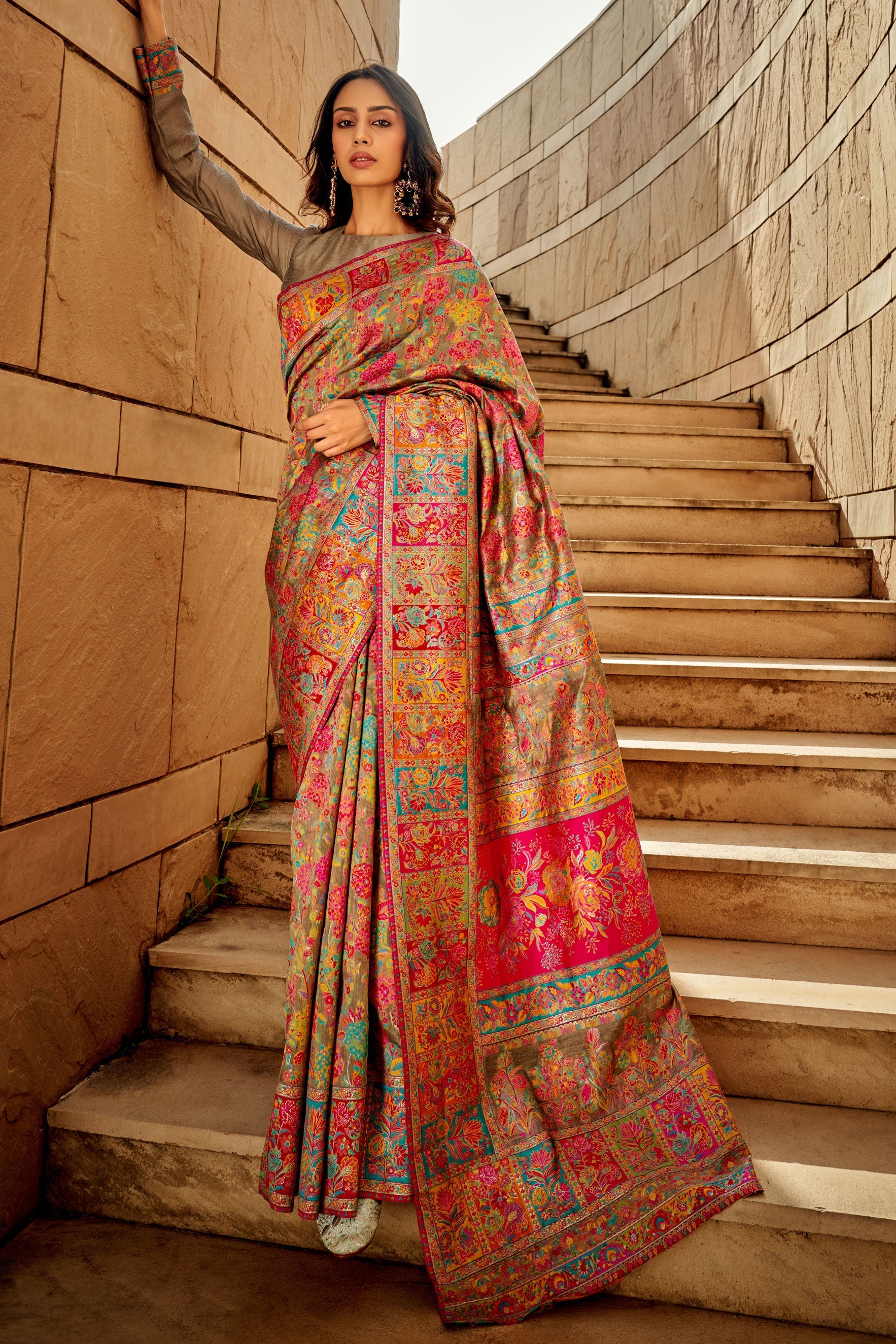 Multicolor Woven Jamewar Kashmiri Silk Saree-ZB130895_3