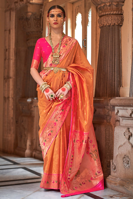 Orange Woven Paithani Silk Saree-ZB130982_1