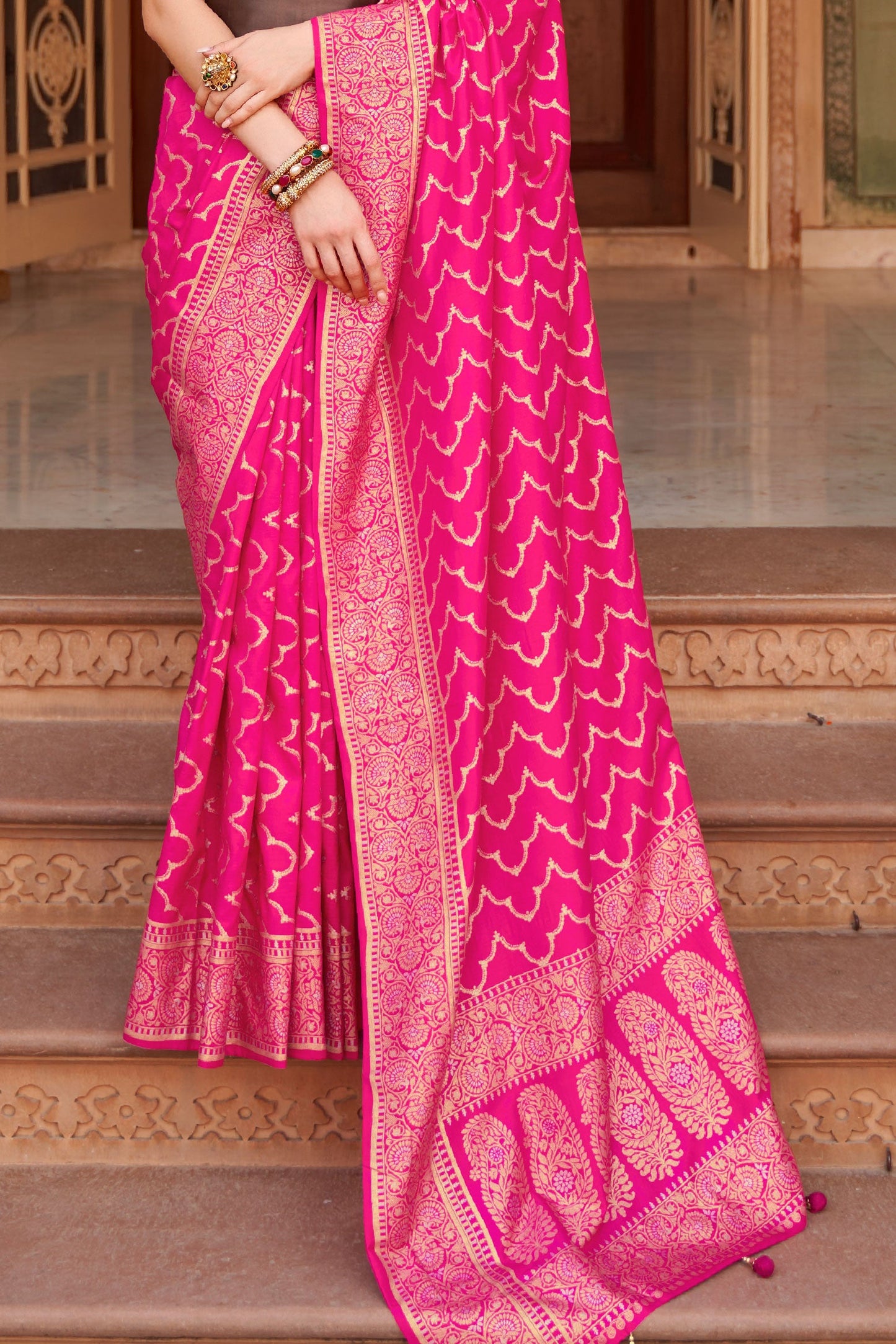 Pink Banarasi Silk Saree-ZB130829_3