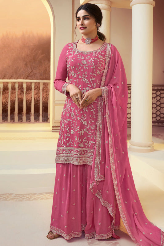 Pink Embroiderd Chinon Palazzo Suit-ZBSS100021_1