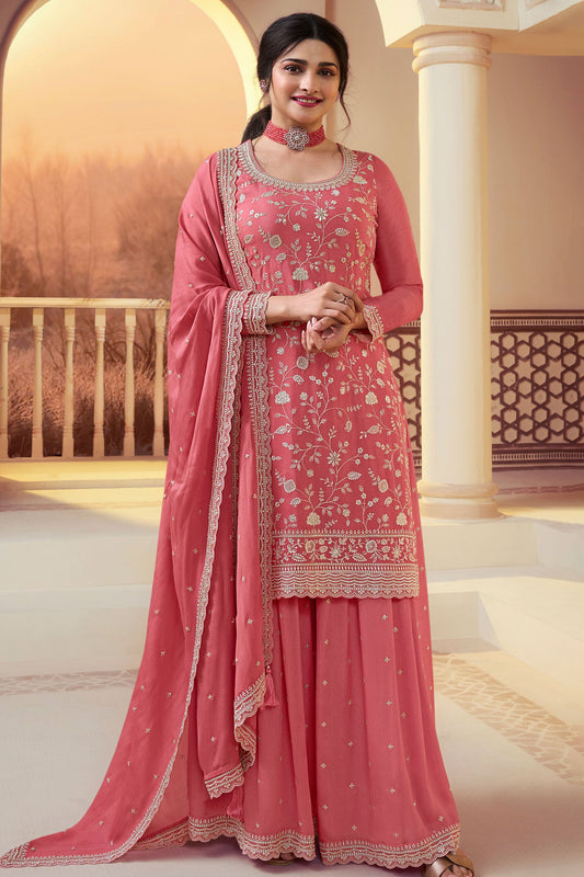 Pink Embroiderd Chinon Palazzo Suit-ZBSS100024_1