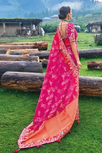 Pink Embroidered Banarasi Silk Saree-ZB130870_3
