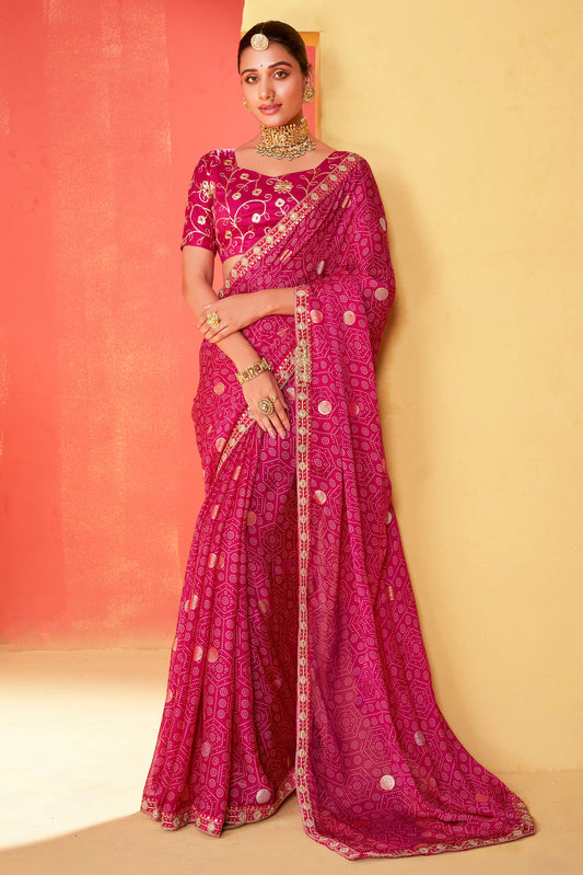 Pink Embroidered Chiffon Bandhani Saree-ZB131243_1