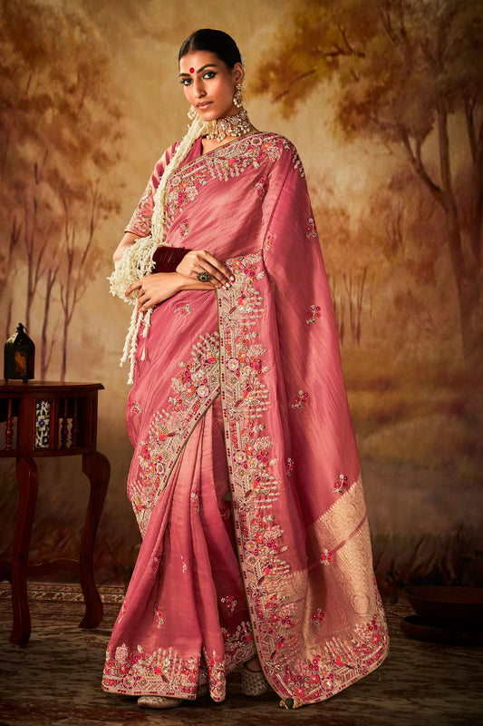 Pink Embroidered Silk Saree-ZB130703_1