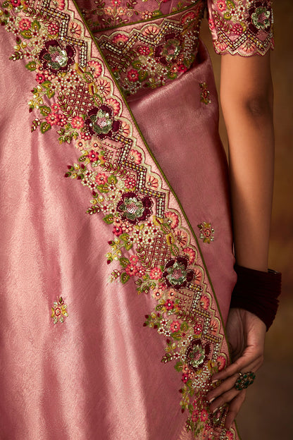 Pink Embroidered Silk Saree-ZB130708_4