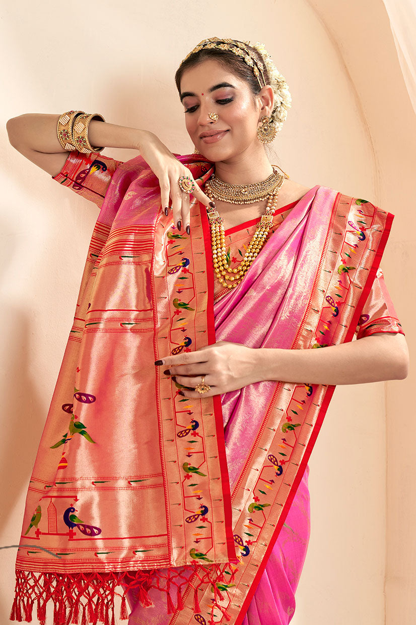 Pink Paithani Tissue Silk Saree-ZB130696_2