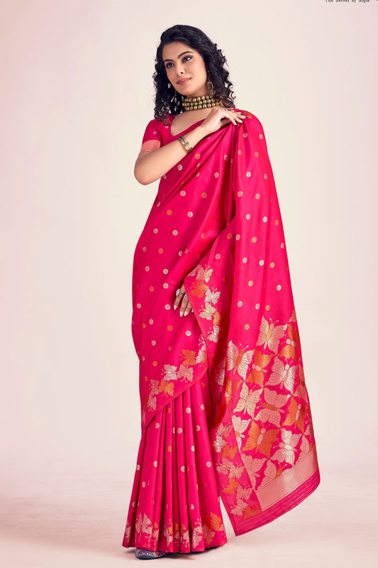 Pink Woven Banarasi Silk Saree-ZB131260_1