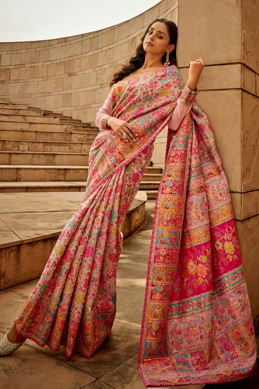 Pink Woven Jamewar Kashmiri Silk Saree-ZB130894_1