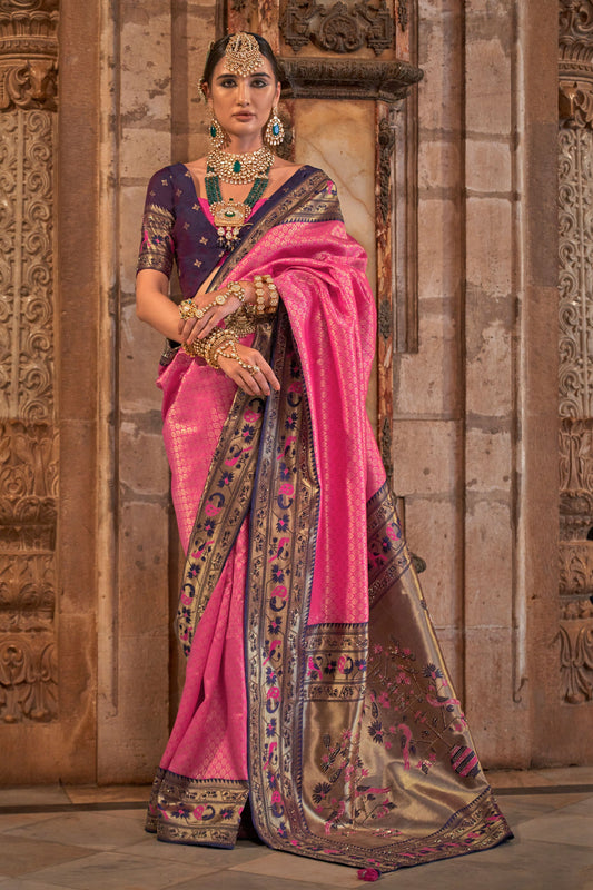 Pink Woven Paithani Silk Saree-ZB130995_1