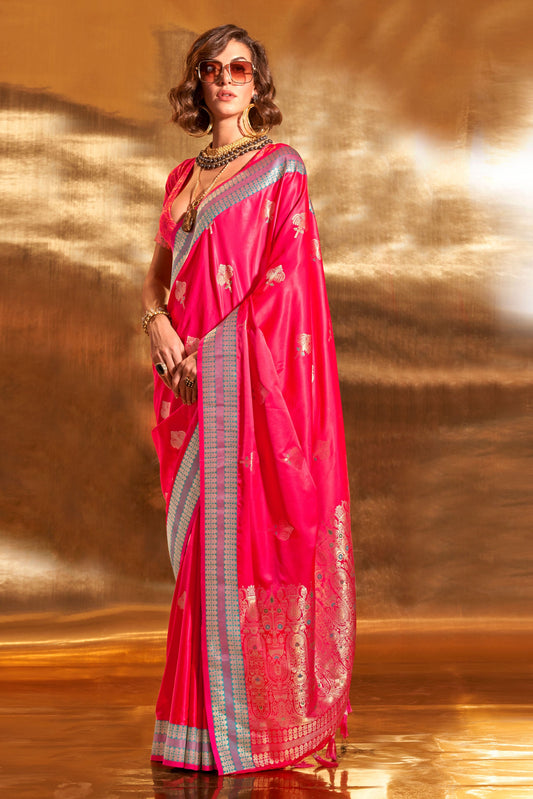 Pink Woven Satin Silk Saree-ZB130613_1