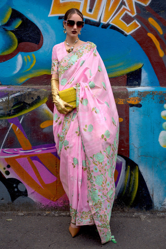 Pink Woven Silk Saree-ZB140503_1